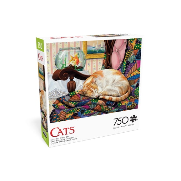 Buffalo Games Sleeping Quilt Cat 750-Piece 24 x 18-Inch Interlocking Jigsaw Puzzle for Adults Ages 14+
