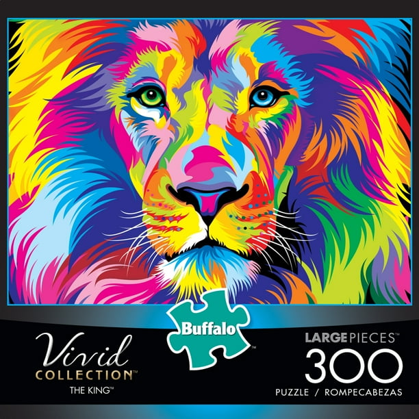 Animated image of lion's face and mane with multiple vivid colors