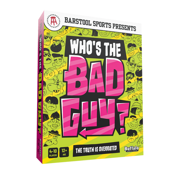 Buffalo Games - Whos The Bad Guy? - Official Barstool Sports Social Deduction Party Game - Fast-Paced Bluffing, Lying & Role-Playing Game for Adults - The Yak - 48 Players, Ages 18+, 10-Minute Play