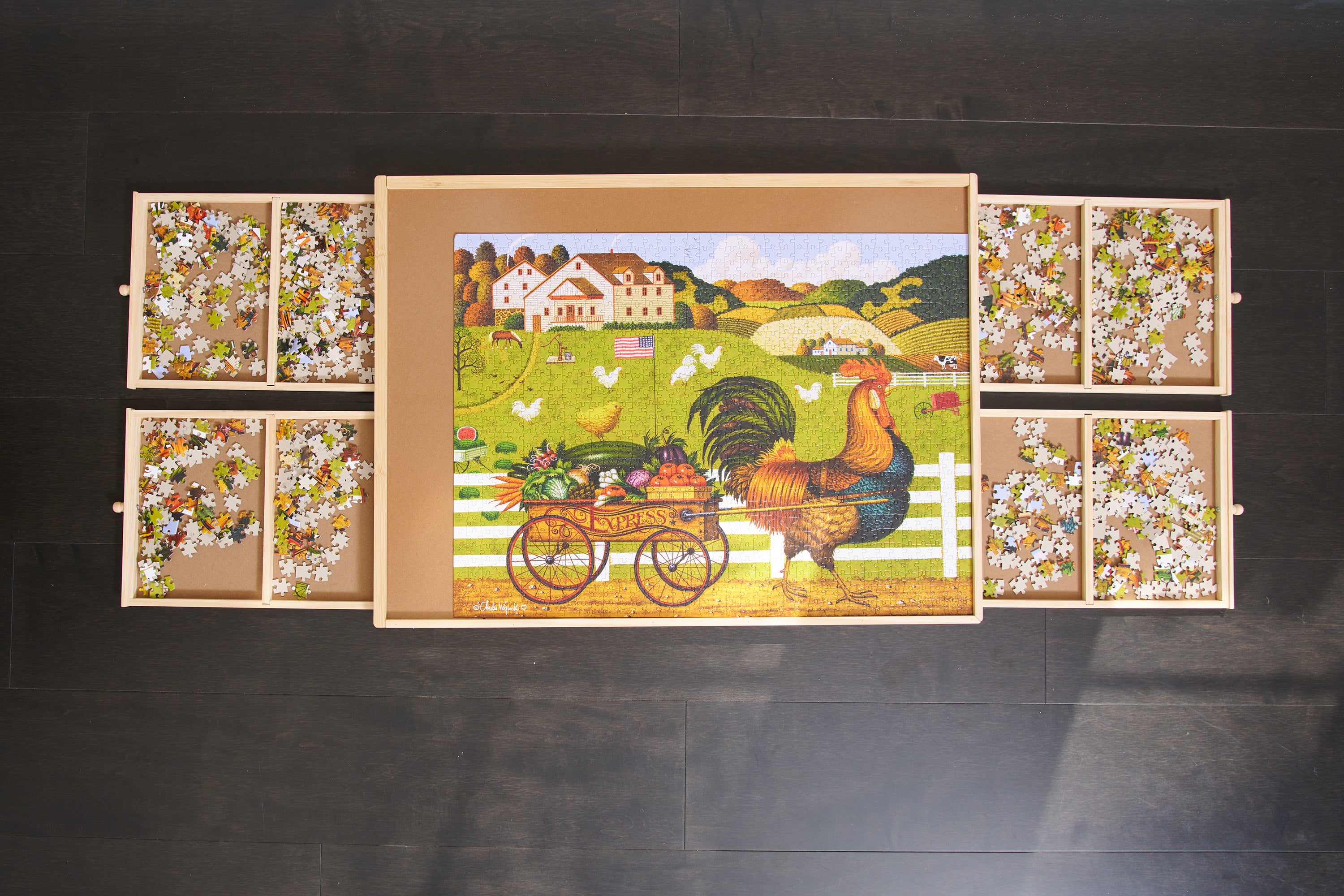 Buffalo Games Wood Jigsaw Puzzle Table with Storage Drawers for up to 1000 Pieces, Ages 14+