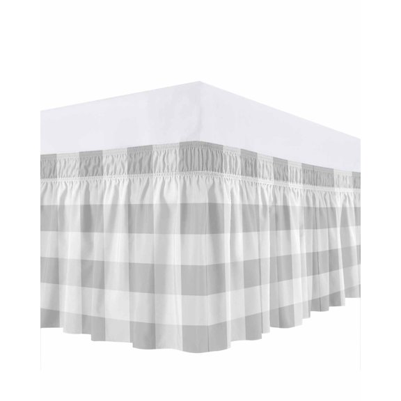 Buffalo Grey Plaid Ruffle Bed Skirt California King Size Spring Simple Pattern Adjustable Elastic Dust Bed Skirts Wrap Around Bedskirt Wrinkle Free Easy Fit with 16 Inch Drop