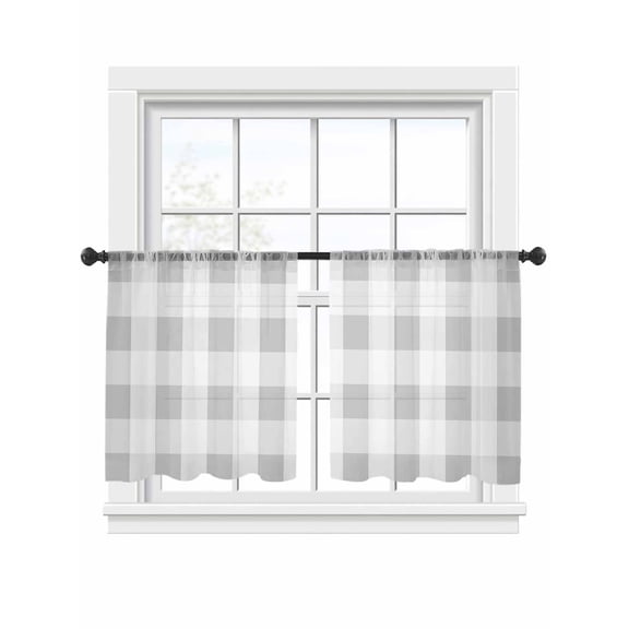 Buffalo Grey Plaid Sheer Curtains 2 Panels Set Spring Simple Pattern Sheer Window Curtains Light Filtering Rod Pocket Voile Drapes for Bedroom Living Room 52"x54"
