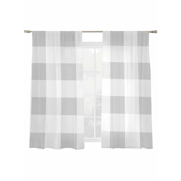 Buffalo Grey Plaid Sheer Curtains 63 Inch Long 2 Panels, Spring Simple Pattern Light Filtering Rod Pocket Semi Sheer Curtains, Sheer Voile Drapes for Living Room Bedroom, 52"x63"