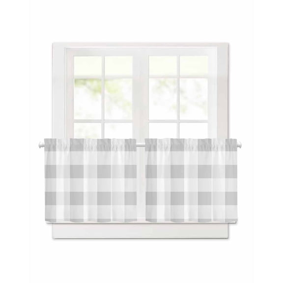 Buffalo Grey Plaid Short Blackout Curtains 30Inch Long Spring Simple Pattern Rod Pocket Kitchen Curtains, 2 Panels Thermal Insulated Room Darkening Drapes for Bedroom, 30"W x 30"L