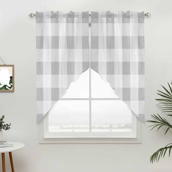 Buffalo Grey Plaid Swag Curtain Valance for Windows, Spring Simple Pattern Window Treatments Short Swag Topper for Kitchen Windows Bathroom Bedroom, 36"x63"