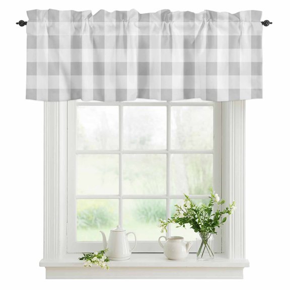 Buffalo Grey Plaid Valances for Windows, Spring Simple Pattern Valance Rod Pocket Window Treatments Curtains for Kitchen Small Windows Living Room Bedroom Bathroom 54"x18"