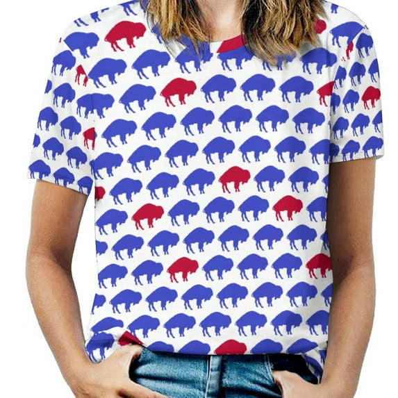 Buffalo Herd Print Women's T-Shirt Short Sleeve T Shirts Tops Tee Ladies Loose T