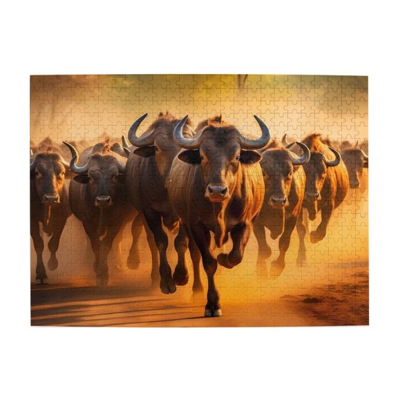 Buffalo Herd Running Golden Light 1000-Piece Wooden Jigsaw Puzzle for Adults, Fun & Challenging Family Brain-Teaser, Perfect Home Decor & Gift
