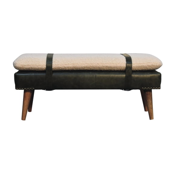 Buffalo Hide Olive Green Leather Bench | Bedroom Seating | Securely Packaged for Delivery