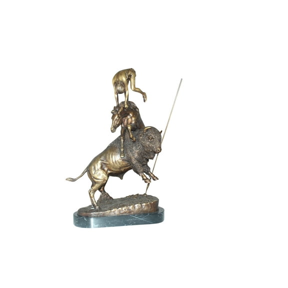Buffalo Horse by Remington Bronze Statue – Handmade Decorative Antique Sculpture, Classic Western Art Piece for Home & Office Decor, 14"L x 6"W x 20"H