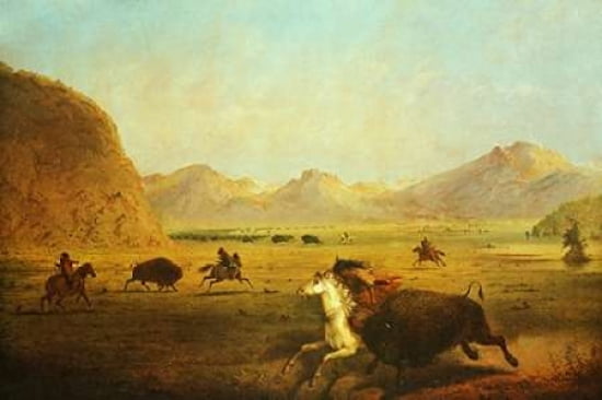 Buffalo Hunt Canvas Art - Alfred J Miller (12 x 18)