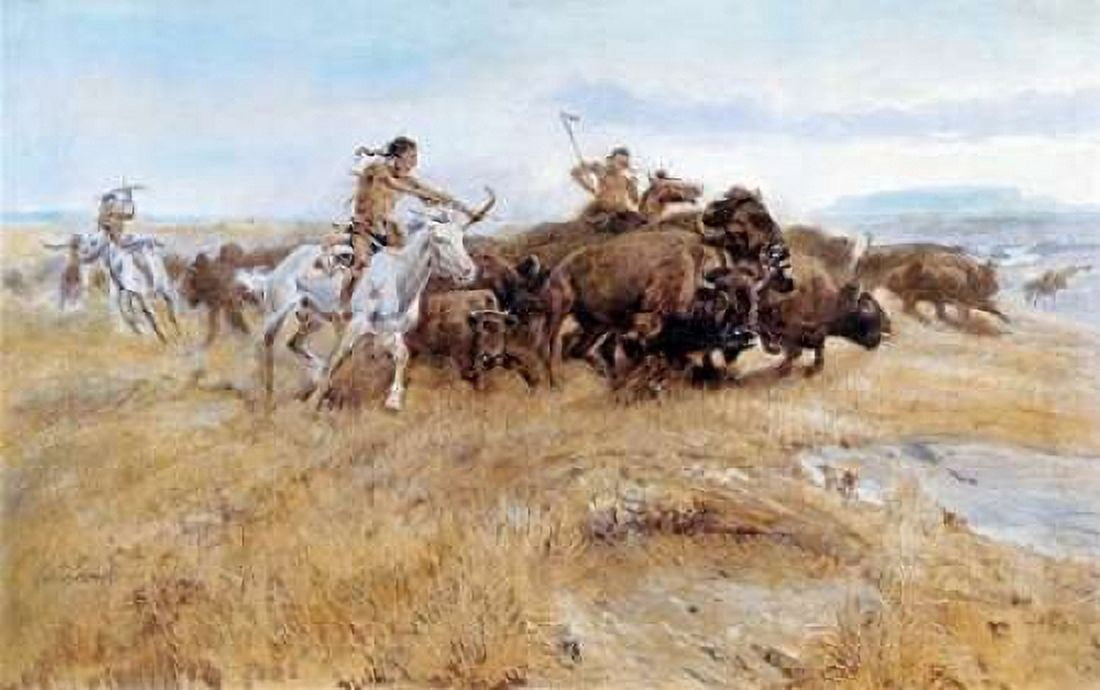 Buffalo Hunt Canvas Art - Charles M Russell (24 x 36)