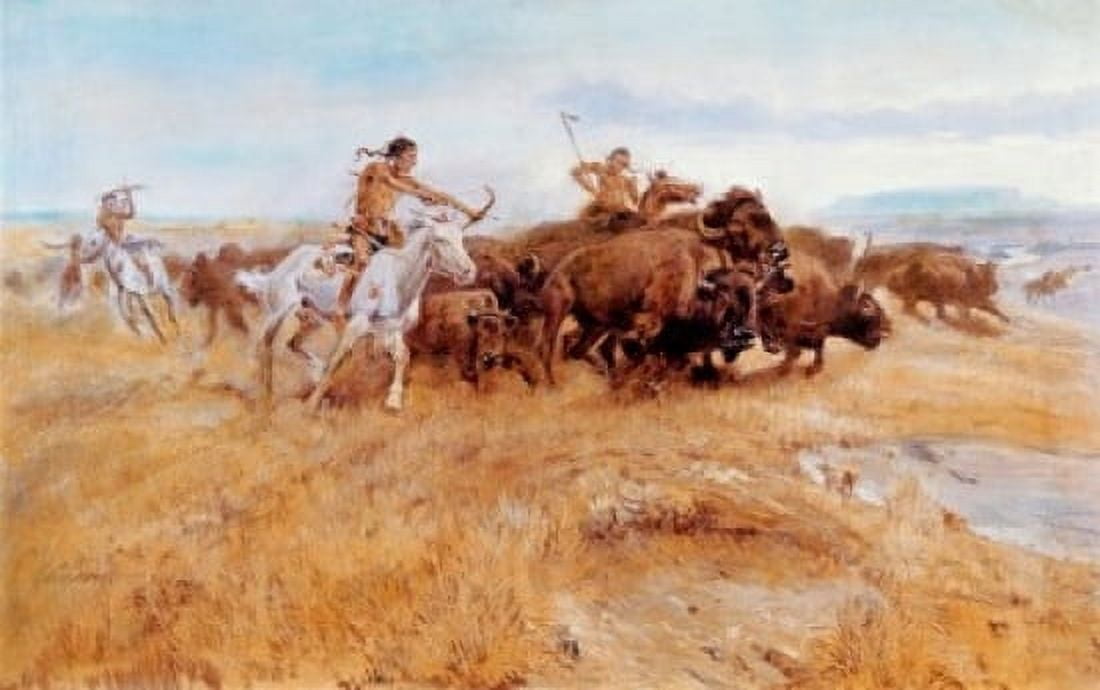 Buffalo Hunt Charles Marion Russell (1865-1926 American) Canvas Art - Charles Marion Russell (24 x 36)