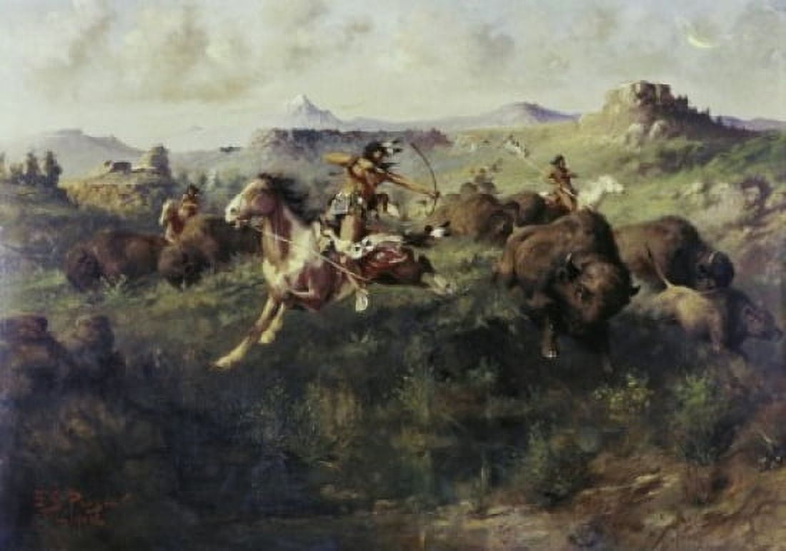 Buffalo Hunt Edgar Samuel Paxson (1852-1919 American) Canvas Art - Edgar Samuel Paxson (18 x 24)
