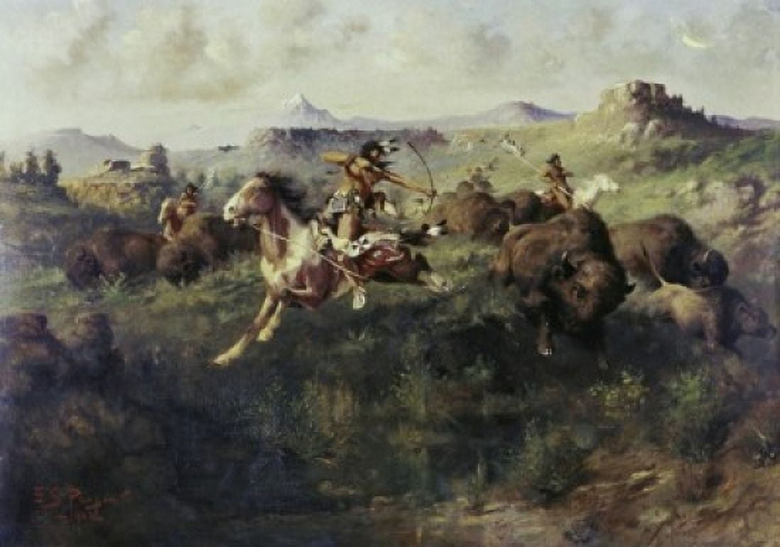 Buffalo Hunt Edgar Samuel Paxson (1852-1919 American) Canvas Art - Edgar Samuel Paxson (24 x 36)