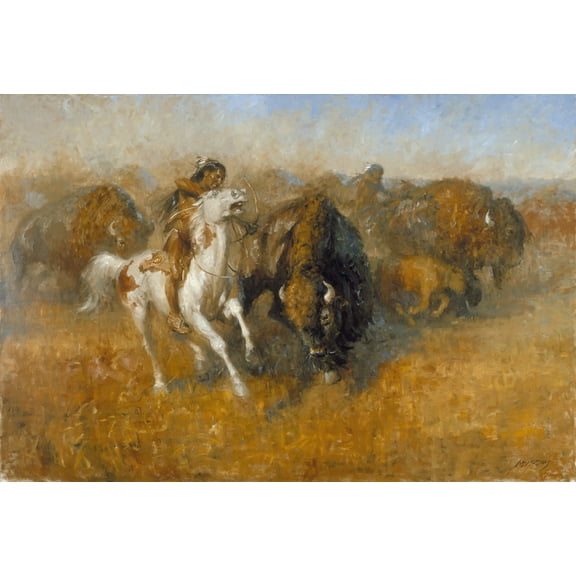"Buffalo Hunt" by Andy Thomas - Paper Open Edition Art Print - 13x19 Inches - Dynamic Western Scene - 1 Unit per pack