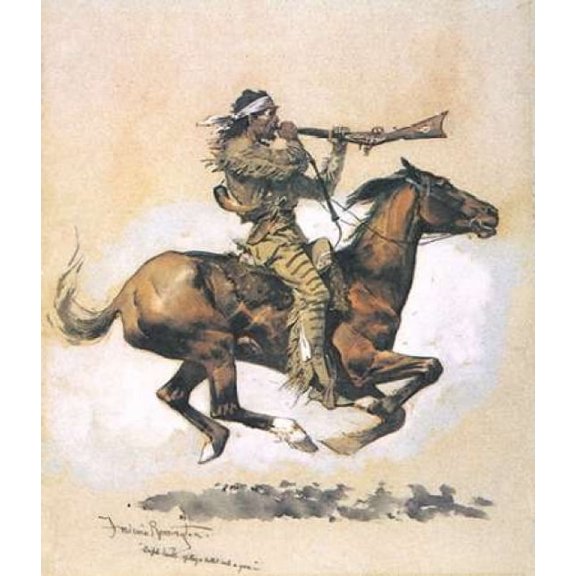 Buffalo Hunter Spitting A Bullet Into A Gun Poster Print by Frederic Remington