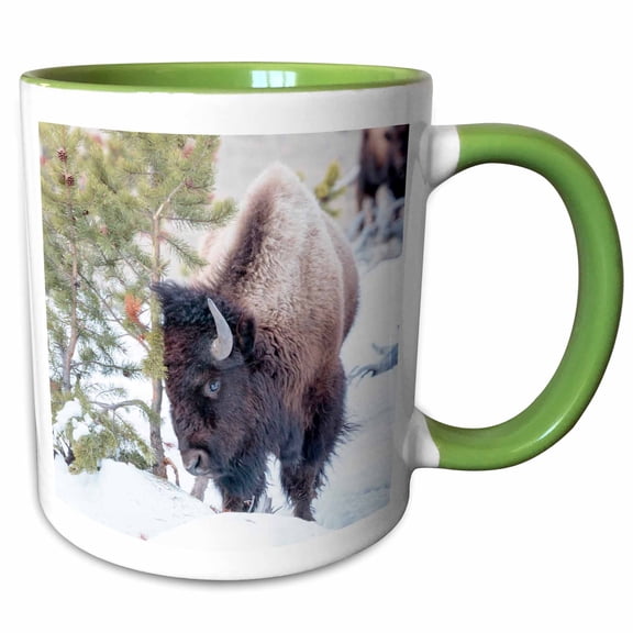 3drose, Buffalo in Snow. Yellowstone National Park. Wyoming., 11oz Two-tone Green Mug
