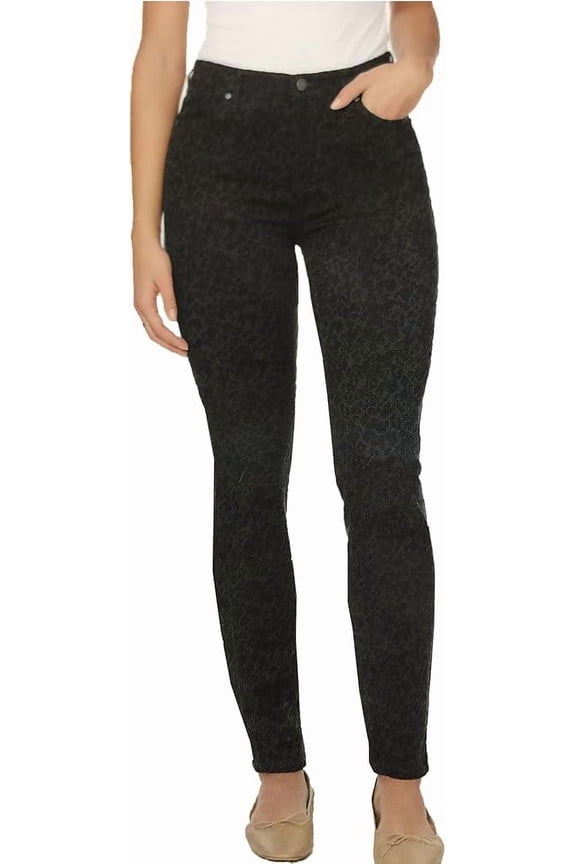 Buffalo Ladies' High-Rise Tencel Blend Pant |6/28, Black Tonal Leopard