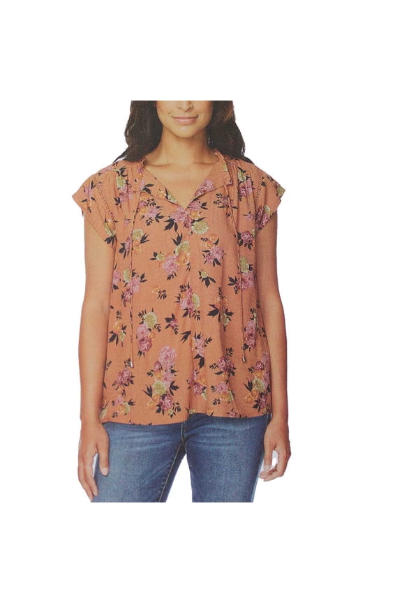 Ladies' Size Small Flutter Sleeve Blouse Top, Shadow Roses