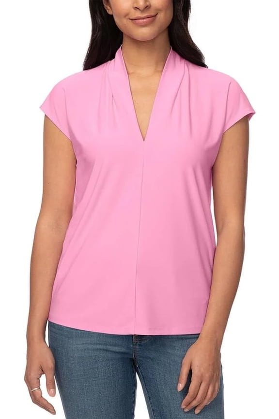 Buffalo V-Neck Comfort Fit Cap Sleeve Women's Blouse Top