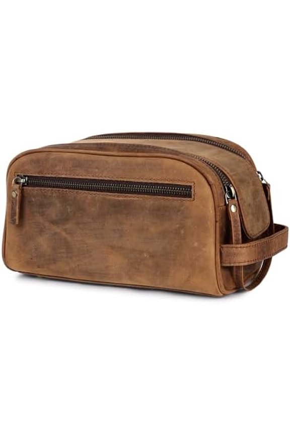 Buffalo Leather Toiletry Bag For Men & Women- Leather Shaving Bag For Men Travel Pouch With Water Resistant Lining, King-size Handcrafted Vintage Dopp - Toiletry Travel Kit - Tan Brown
