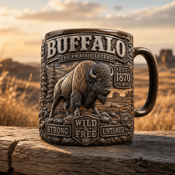 Buffalo Legend Ceramic Mug, Western Prairie Bison Coffee Cup Gift for Wildlife Lovers