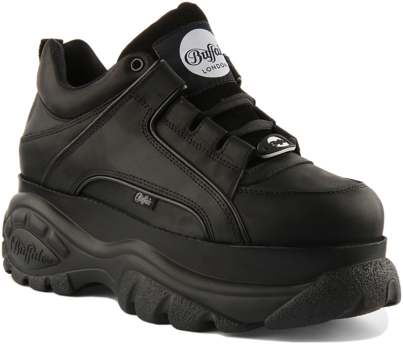 Buffalo London Women's Lace Up Leather Platform Trainers In Black