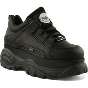 Buffalo London Womens Lace Up Leather Platform Trainers In Black. Size 10