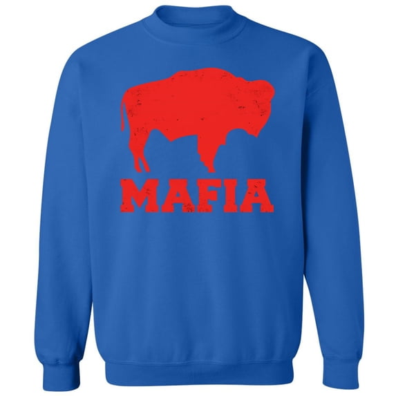 Buffalo Mafia Distressed Crewneck Sweatshirt | New York Bill Football City Fan Club Pullover Game Day Top (RoyalBlue, 3X-Large)