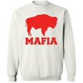 thumbnail image 1 of Buffalo Mafia Distressed Crewneck Sweatshirt | New York Bill Football City Fan Club Pullover Game Day Top (White, 5X-Large), 1 of 14