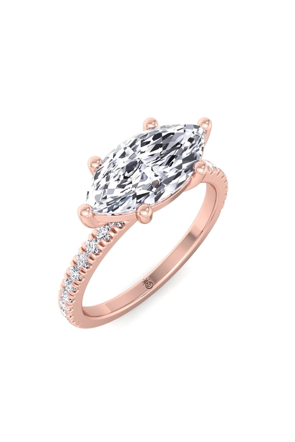 Buffalo - Moissanite Marquise Cut Lab Diamond Engagement Ring With Sidestones - East West