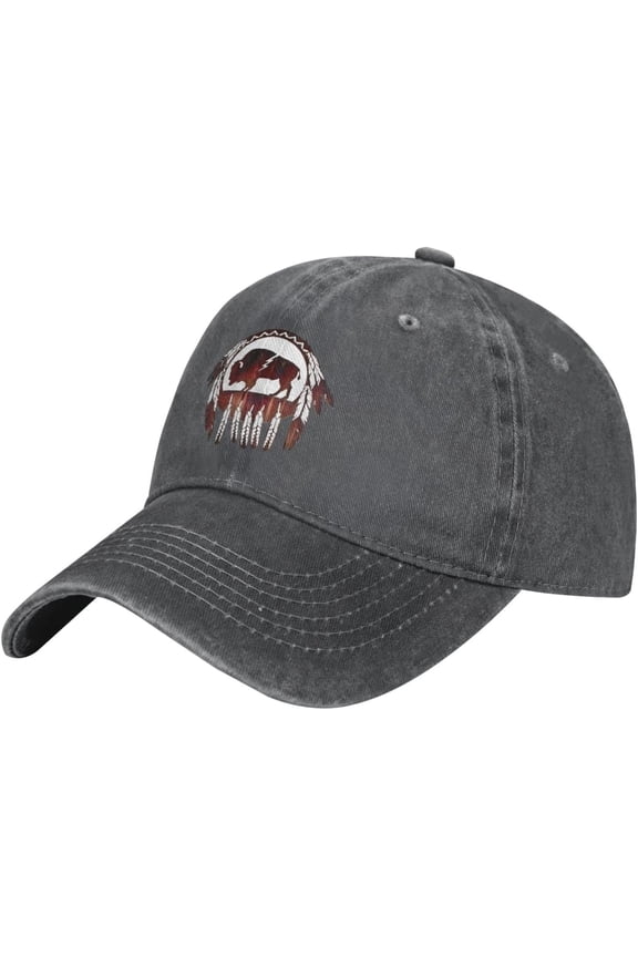 Buffalo Native American Denim Trucker Hat Baseball Cap for Men Or Women Cowboy Black