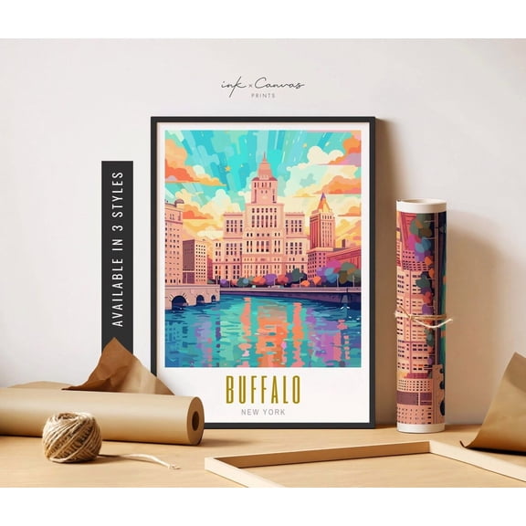 Buffalo Ny Poster Retro Buffalo City Hall Wall Art City Travel Poster Art Buffalo New York Poster Vibrant Poster Travel Art Poster Wall Art For Decor Present, Poster Only
