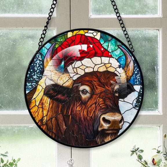 Buffalo Ornament Christmas 2025, Buffalo Stained Glass Hanging Panel  Radiant Glass Window Art, Perfect for Wildlife Decor