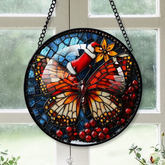 Buffalo Ornament Christmas 2025, Buffalo Stained Glass Hanging Window  Handcrafted Glass Sun Catcher for Door and Garden Decor