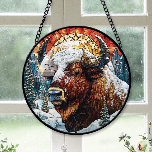 Buffalo Ornament Christmas 2025, Buffalo Stained Glass Window Hanging  Artistic Handmade Glass Ornament, Perfect for Nature Lovers