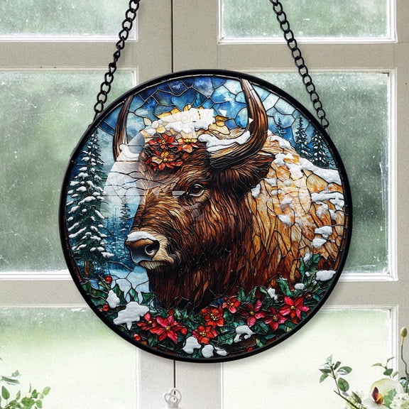 Buffalo Ornament Christmas 2025, Buffalo Stained Glass Window Hanging  Colorful Decorative Sun Catcher for Home and Holiday Decor