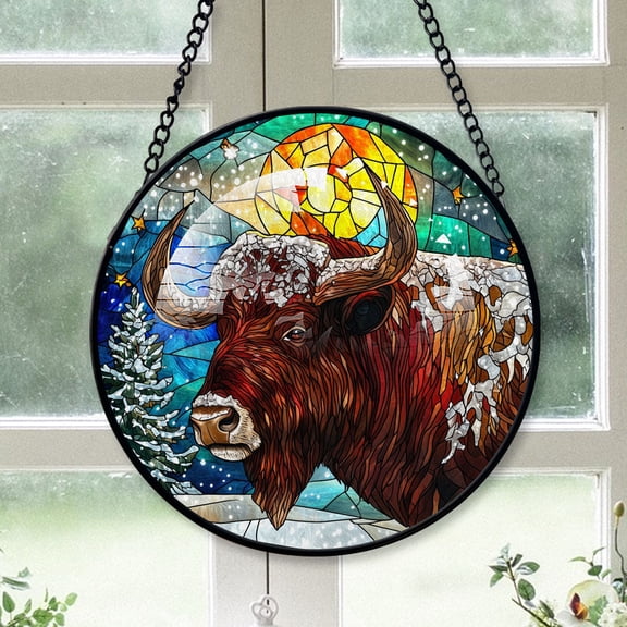 Buffalo Ornament Christmas 2025, Buffalo Stained Glass Window Hanging  Colorful Glass Ornament Gift for Men, Women, and Pet Lovers