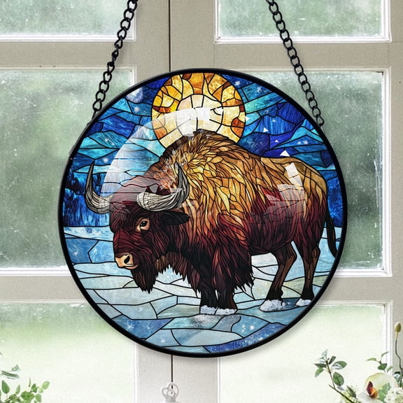 Buffalo Ornament Christmas 2025, BuffaloStained Glass Window Hanging  Vibrant Handcrafted Decoration for Wildlife Enthusiasts