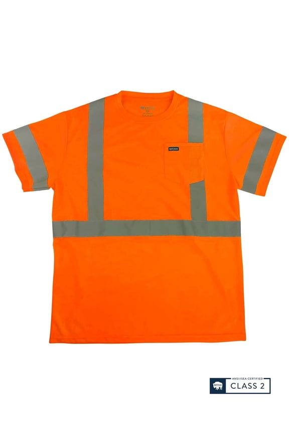 ® Class 2 Reflective Hi Vis Safety Pocket Short Sleeve T-Shirt - Orange