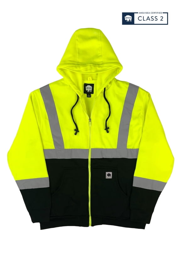 Buffalo Outdoors Men's Safety Hi-Vis Full Zip Hoodie Sweatshirt