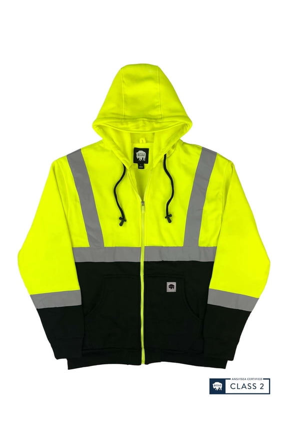 Men's Safety Hi-Vis Full Zip Hoodie Sweatshirt