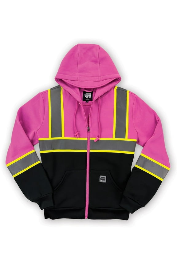 Workwear Women's Hi Vis Safety Pink Hooded Sweatshirt, Pink L