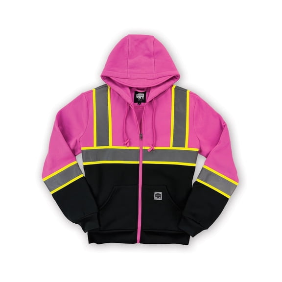 Buffalo Outdoors Workwear Women's Hi Vis Safety Pink Hooded Sweatshirt, Pink 2XL