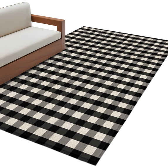 Buffalo Plaid Area Rug 3x5 Washable Rug Non Slip Farmhouse Black White Checkered Vintage Large Area Rug Indoor Floor Carpet for Entryway Bedroom Kitchen Living Room Home Office Dining Room Nursery
