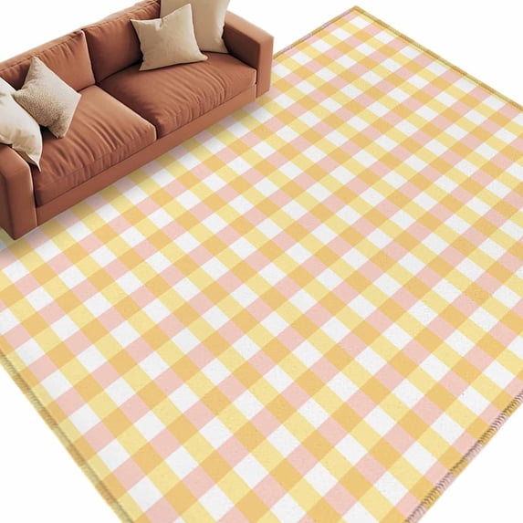 Buffalo Plaid Area Rug 8x10 Washable Rug Non Slip Farmhouse Yellow Checkered Vintage Rustic Large Area Rug Soft Stainresistant Indoor Floor Carpet for Living Room Bedroom Office Dining Room Nursery