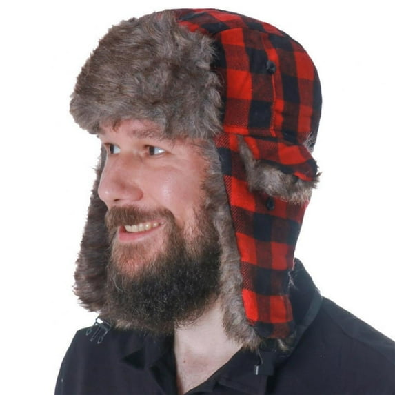 Buffalo Plaid Aviator Fur Trapper Hat Ushanka Eskimo Russian Bomber Hat with Ear Flaps for Women Men
