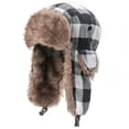 thumbnail image 1 of Buffalo Plaid Aviator Fur Trapper Hat Ushanka Eskimo Russian Bomber Hat with Ear Flaps for Women Men, 1 of 5