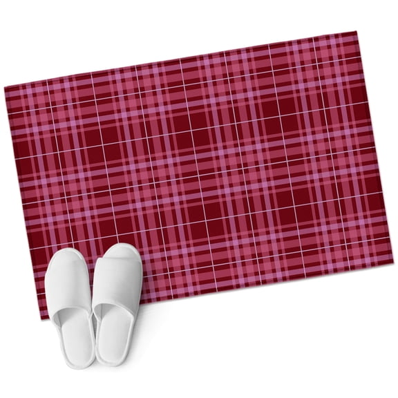 Buffalo Plaid Bathroom Rug Washable 2x3 Entryway Rug Non Slip Deep Maroon Farmhouse Gingham Striped Front Door Mat Low Pile Indoor Doormat Throw Floor Carpet for Kitchen Bedroom Entrance